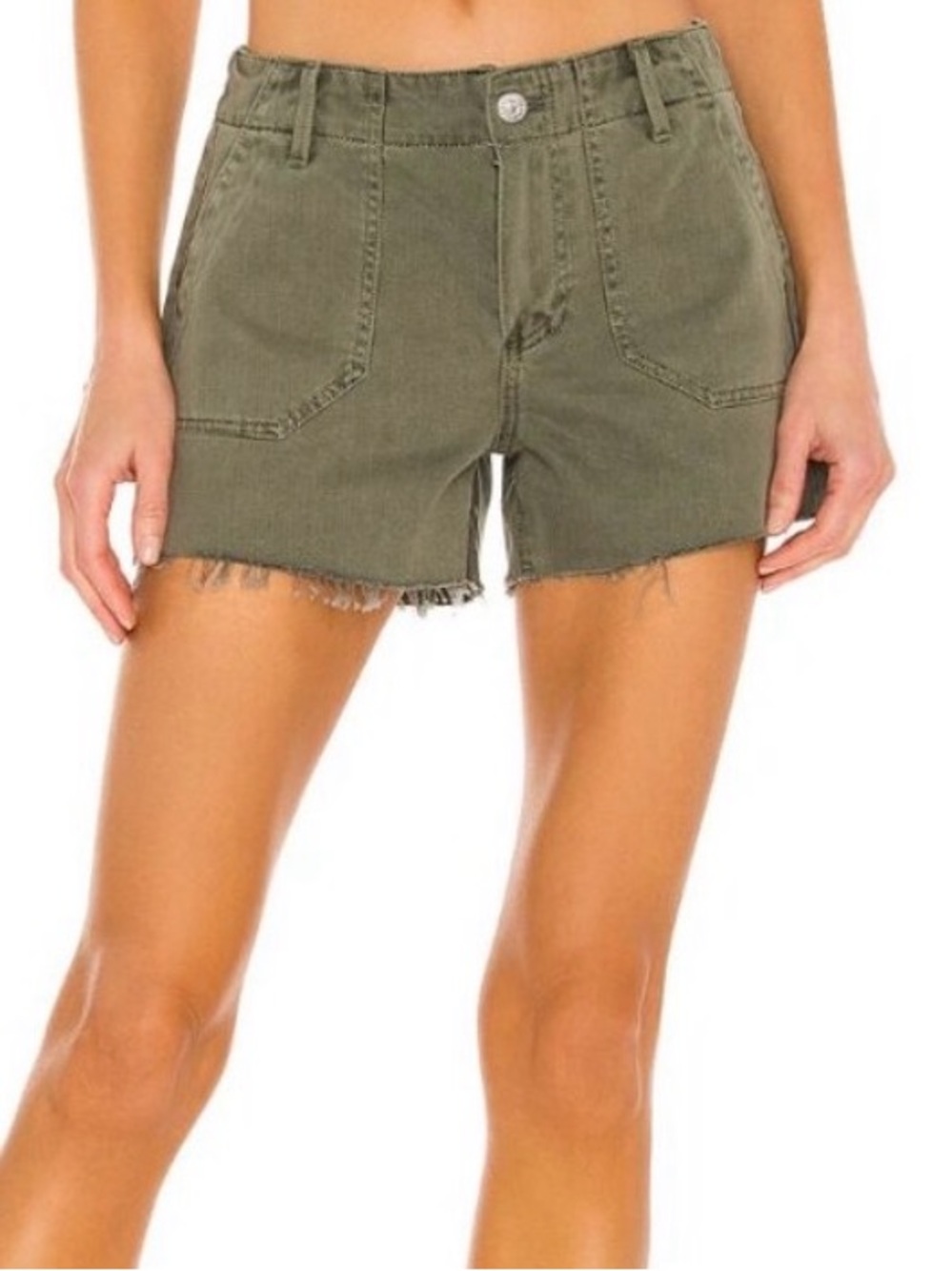 PAIGE Mayslie Utility Raw Hem
Shorts Olive Green Size 27